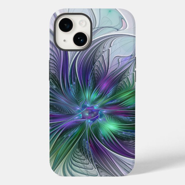 Flor Verde Roxo Moderna Abstrato de Arte Fractal (Verso)