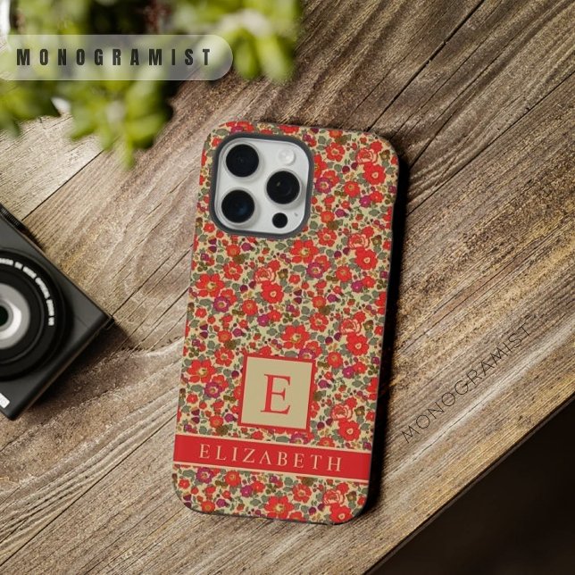 Flor Vermelho Roxo, Floral, Beige Personalizável (Customizable Beige Tan Floral Red Purple Flower iPhone Case)