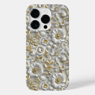 Flora 3D Decorativa Dourada Branca Floral