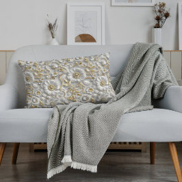 Flora 3D Decorativa Dourada Branca Floral