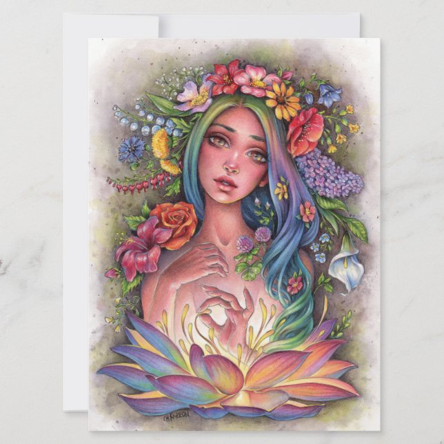 Flora Goddess Fairy Fantasy Flores Cartão de Arte  (Frente)