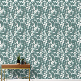 Flora wallpaper in teal and white