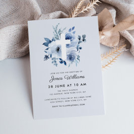 florais azuis de aquarelas Convite de batismo
