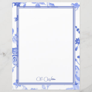 Florais Azuis na Folha de Papel Personalizada Bran