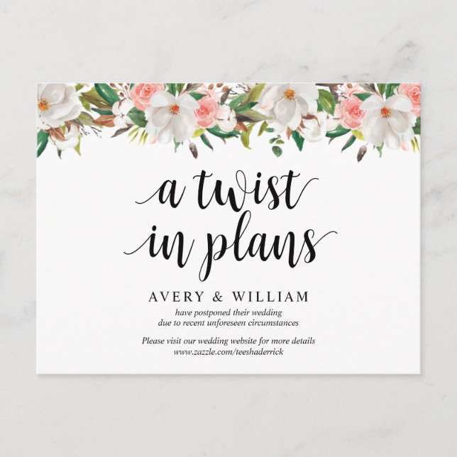 Florais Blush Branco, Convite De Casamento Adiado (Frente)