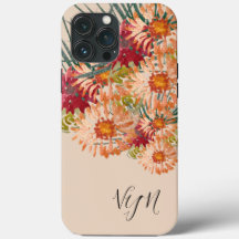 Florais De Aquarela Pêssego Dourado Monograma