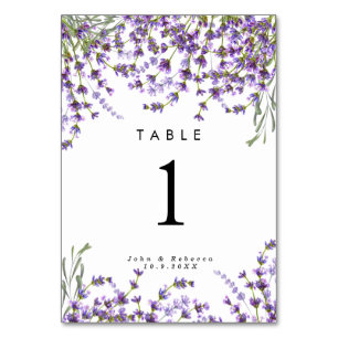 florais de lavanda de cartão da mesa de casamento