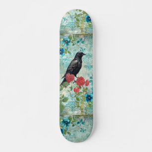 Florais de Teal Distantes Skateboard Raven & Roses