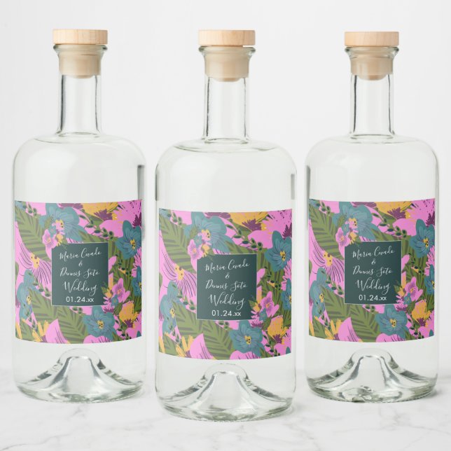 Florais Desenhadas à Mão Casamento Verde Rosa Ousa (Garrafas)