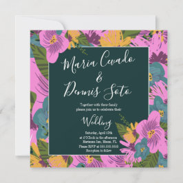 Florais Desenhados à Mão Casamento Verde Bold Rosa