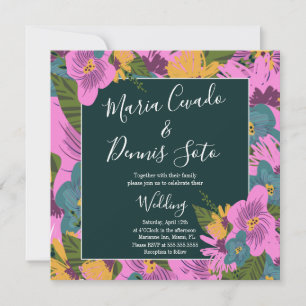Florais Desenhados à Mão Casamento Verde Bold Rosa