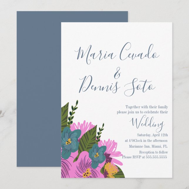 Florais Desenhados Manuscritos Convite De Cor Negr (Frente/Verso)