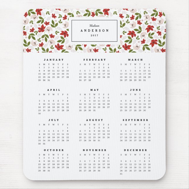 Florais Festivos Anualmente Calendário Mousepad (Frente)