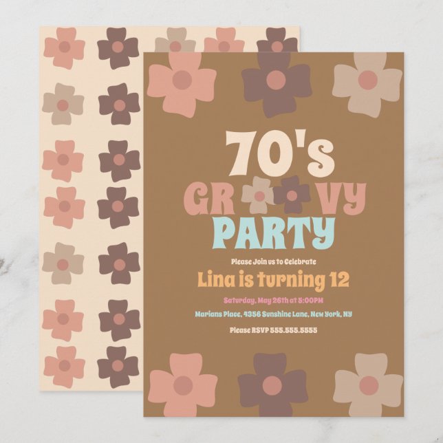 Florais Retrô Groovy Convite de Aniversário Boêmio (Frente/Verso)