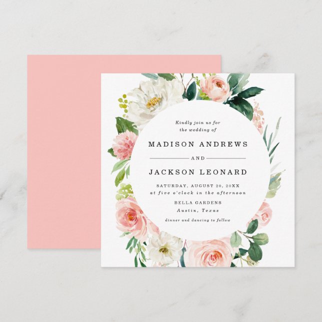 Florais Rosados | Convite de Casamento (Frente/Verso)