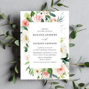 Florais Rosados   Convite de Casamento com Moldura