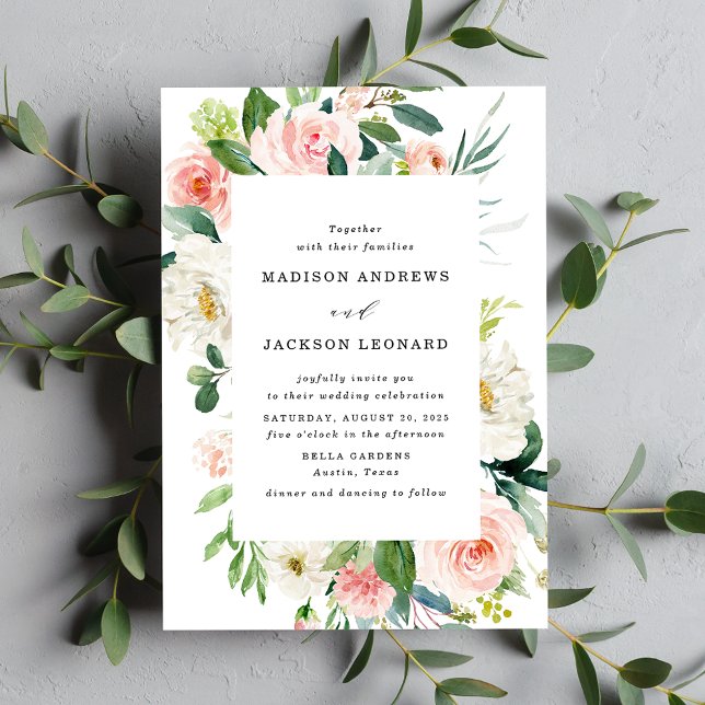 Florais Rosados | Convite de Casamento com Moldura (Criador carregado)