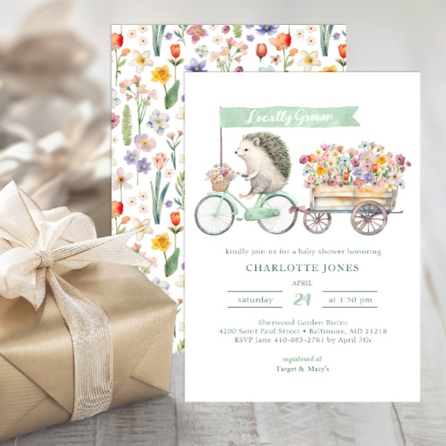 Florais Verdes de Convite para Chás de fraldas Cul (Whimsical Baby Shower Invite)