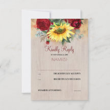 Florais Vermelhos e Girassóis RSVP de Casamento