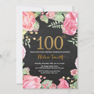 Floral 100º Aniversário Convite Dourado Literário