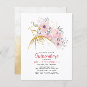 Floral 15 Birthday Faux Dourado Vestido Moderno