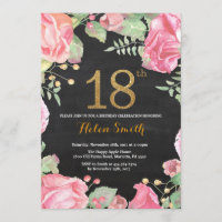 Floral 18º Aniversário Convite Dourado Literário