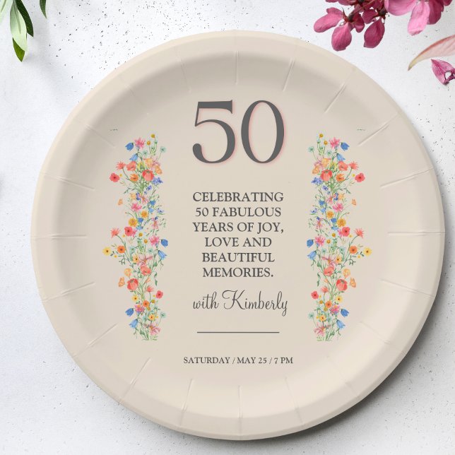 Floral 50 pratos de papel para 50 anos flores (Criador carregado)