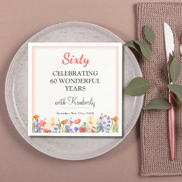 Floral 60º guardanapos de festa de aniversário 60