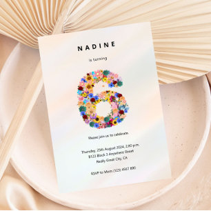 Floral 6 de Aniversário Convite de Flores Minimali