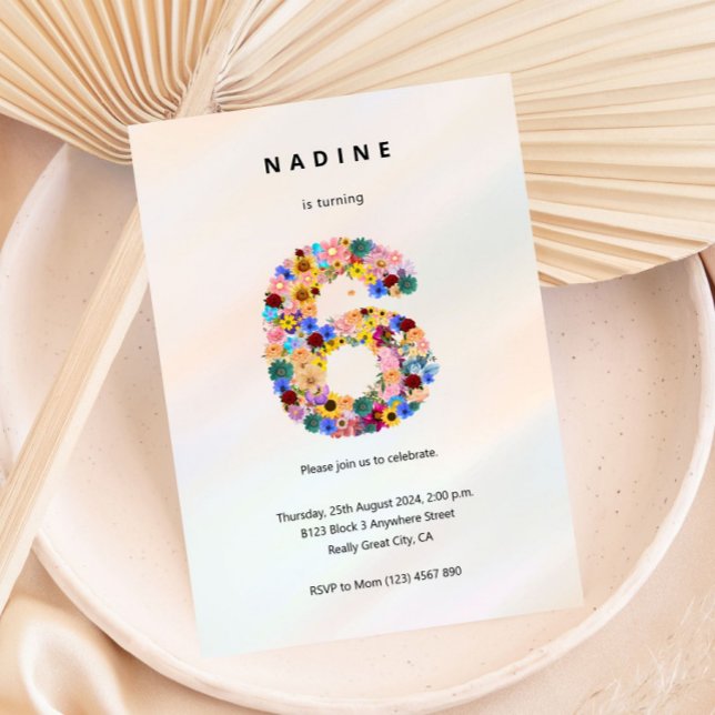 Floral 6 de Aniversário Convite de Flores Minimali (Criador carregado)