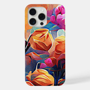 Floral Abstrato Art Laranja Vermelho Azul Flores