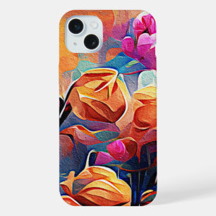 Floral Abstrato Art Laranja Vermelho Azul Flores