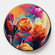 Floral Abstrato Art Laranja Vermelho Azul Flores