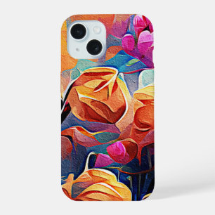 Floral Abstrato Art Laranja Vermelho Azul Flores