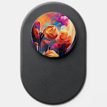 Floral Abstrato Art Laranja Vermelho Azul Flores