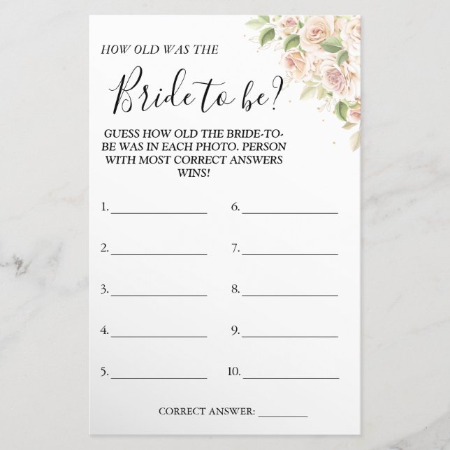 Floral Adivinha a idade do cartão de chá (Frente)