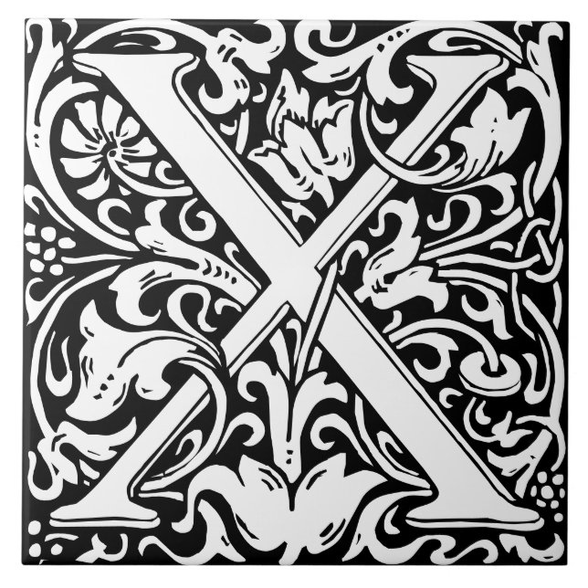 Floral alfabet Monograma - Letra X Azulejo (Frente)