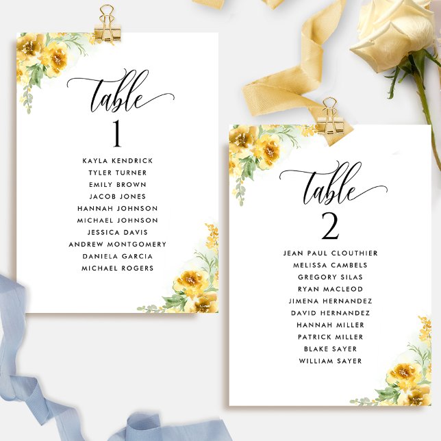 Floral Amarelo, Cartões de Plano de Assentos com N (Criador carregado)