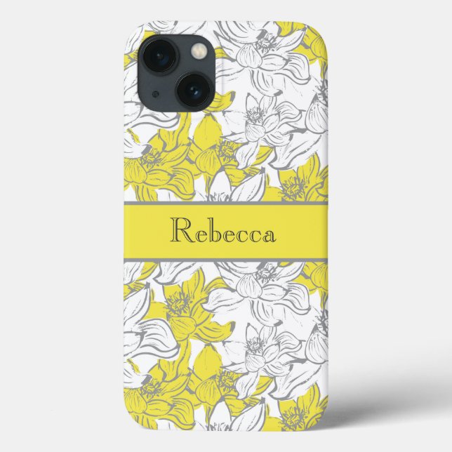 Floral Amarelo e Cinza Monogramado   (Verso)