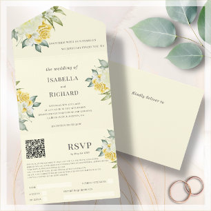 Floral Amarelo RSVP de Código QR de Casamento