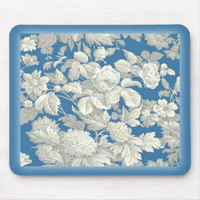 Floral Antiquado Azul Mousepad (Frente)