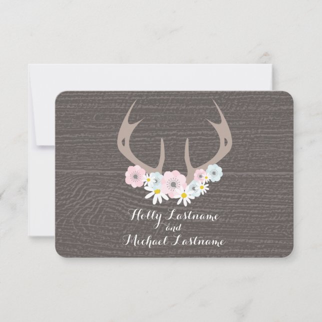 Floral Antlers + Barn Wood Weding RSVP (Frente)