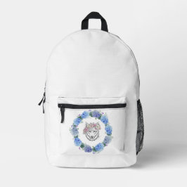 Floral Azul Branco Hydrangea Wolf Backpack Branco