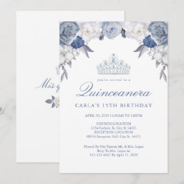 Floral Azul e Branco | Convites para Quinceanera