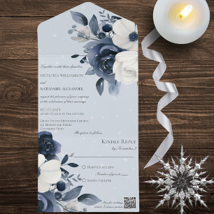 Floral azul-inverno e branco no código QR azul pál