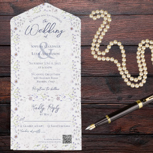 Floral Azul Pequeno Dusty com Código QR