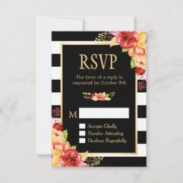 Floral B&W Dourado de outono - RSVP de faixas de c