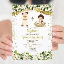 Floral Baptism Fiesta Twin Convite