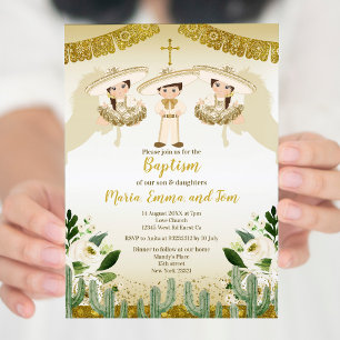 Floral Baptism Fiesta Twin Convite