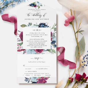 Floral Berry Blue Burgundy Tear Off RSVP